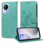 For vivo Y02 4G / Y11 2023 / Y02A Embossed Butterfly Flowers Leather Phone Case(Green)