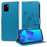 For vivo Y15A 4G Global / Y15s 4G Embossed Butterfly Flowers Leather Phone Case(Blue)