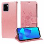 For vivo Y15A 4G Global / Y15s 4G Embossed Butterfly Flowers Leather Phone Case(Rose Gold)