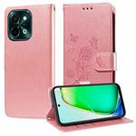 For vivo Y28 4G Embossed Butterfly Flowers Leather Phone Case(Rose Gold)