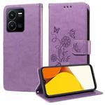 For vivo Y35 4G / Y22s / Y22 Embossed Butterfly Flowers Leather Phone Case(Purple)