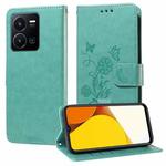 For vivo Y35 4G / Y22s / Y22 Embossed Butterfly Flowers Leather Phone Case(Green)