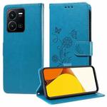 For vivo Y35 4G / Y22s / Y22 Embossed Butterfly Flowers Leather Phone Case(Blue)