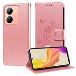 For vivo Y36 4G / 5G Embossed Butterfly Flowers Leather Phone Case(Rose Gold)