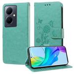 For vivo Y78 5G Global Embossed Butterfly Flowers Leather Phone Case(Green)