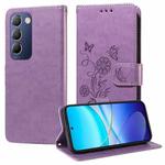 For vivo Y100 IDN / Y200E 5G Global Embossed Butterfly Flowers Leather Phone Case(Purple)