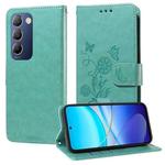 For vivo Y100 IDN / Y200E 5G Global Embossed Butterfly Flowers Leather Phone Case(Green)