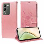 For vivo Y200 / V29E Embossed Butterfly Flowers Leather Phone Case(Rose Gold)