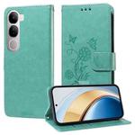 For vivo V40 Lite 4G / 5G IDN Embossed Butterfly Flowers Leather Phone Case(Green)