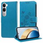 For vivo V40 Lite 4G / 5G IDN Embossed Butterfly Flowers Leather Phone Case(Blue)