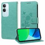 For vivo Y19s Embossed Butterfly Flowers Leather Phone Case(Green)