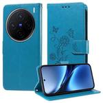 For vivo X200 Embossed Butterfly Flowers Leather Phone Case(Blue)