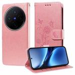 For vivo X200 Embossed Butterfly Flowers Leather Phone Case(Rose Gold)