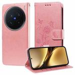 For vivo X200 Pro Embossed Butterfly Flowers Leather Phone Case(Rose Gold)