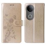 For vivo S20 Embossed Butterfly Flowers Leather Phone Case(Gold)