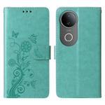 For vivo S20 Embossed Butterfly Flowers Leather Phone Case(Green)