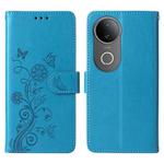 For vivo S20 Embossed Butterfly Flowers Leather Phone Case(Blue)
