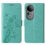 For vivo S20 Pro Embossed Butterfly Flowers Leather Phone Case(Green)