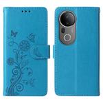 For vivo S20 Pro Embossed Butterfly Flowers Leather Phone Case(Blue)
