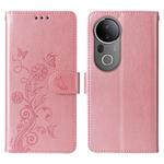For vivo S20 Pro Embossed Butterfly Flowers Leather Phone Case(Rose Gold)