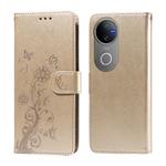 For vivo V50 Embossed Butterfly Flowers Leather Phone Case(Gold)