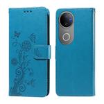 For vivo V50 Embossed Butterfly Flowers Leather Phone Case(Blue)