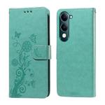 For vivo Y29s 5G / Y04 4G Embossed Butterfly Flowers Leather Phone Case(Green)