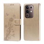 For vivo Y29 4G Embossed Butterfly Flowers Leather Phone Case(Gold)