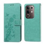 For vivo Y29 4G Embossed Butterfly Flowers Leather Phone Case(Green)