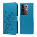 For vivo Y29 4G Embossed Butterfly Flowers Leather Phone Case(Blue)