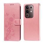 For vivo Y29 4G Embossed Butterfly Flowers Leather Phone Case(Rose Gold)