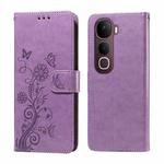 For vivo Y400 Pro 5G / V40e / iQOO Z9s Embossed Butterfly Flowers Leather Phone Case(Purple)