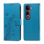 For vivo Y400 Pro 5G / V40e / iQOO Z9s Embossed Butterfly Flowers Leather Phone Case(Blue)