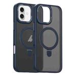 For iPhone 16 Skin Feel MagSafe Magnetic Holder Phone Case(Dark Blue)