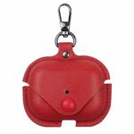 For AirPods Pro 3 Business Leather Earphone Protective Case with Hook(Red)