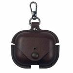 For AirPods Pro 3 Business Leather Earphone Protective Case with Hook(Dark Brown)