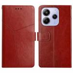 For Redmi Note 14 4G 163.25mm Y-shaped Pattern Flip Leather Phone Case(Brown)