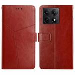 For Xiaomi 14T Pro 5G Global Y-shaped Pattern Flip Leather Phone Case(Brown)