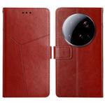 For Xiaomi 15 Ultra Y-shaped Pattern Flip Leather Phone Case(Brown)