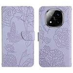 For Redmi Note 14 Pro+ 5G Skin Feel Butterfly Embossed Flip Leather Phone Case(Purple)