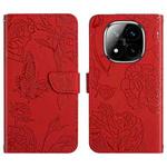 For Redmi Note 14 Pro+ 5G Skin Feel Butterfly Embossed Flip Leather Phone Case(Red)