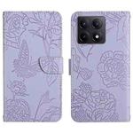 For Xiaomi 14T Pro 5G Global Skin Feel Butterfly Embossed Flip Leather Phone Case(Purple)