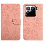 For Xiaomi 15 Skin Feel Butterfly Embossed Flip Leather Phone Case(Pink)