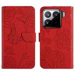 For Xiaomi 15 Skin Feel Butterfly Embossed Flip Leather Phone Case(Red)