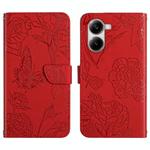 For Xiaomi Poco X7 Pro Skin Feel Butterfly Embossed Flip Leather Phone Case(Red)