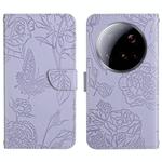 For Xiaomi 15 Ultra Skin Feel Butterfly Embossed Flip Leather Phone Case(Purple)