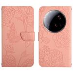 For Xiaomi 15 Ultra Skin Feel Butterfly Embossed Flip Leather Phone Case(Pink)