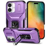 For iPhone 16 Plus Sliding Camshield Holder Phone Case(Purple)