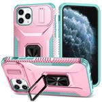 For iPhone 11 Pro Sliding Camshield Holder Phone Case(Pink + Grey Green)