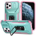 For iPhone 11 Pro Sliding Camshield Holder Phone Case(Grey Green + Pink)